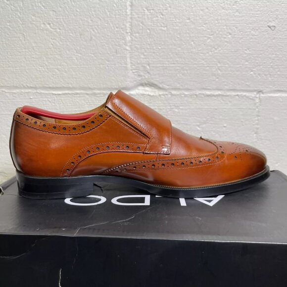 Aldo Frilidia Men\'s Monk Strap Wingtip Brown Leather Oxford Dress Shoes Sz 9 main image 4